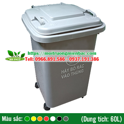 thung rac 60Lmau ghi xam banh xe